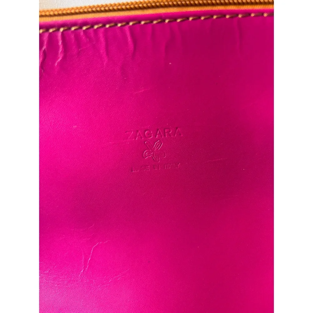 Zagara Magenta Pink Italian Leather Crossbody Bag Tan Trim Made in Italy